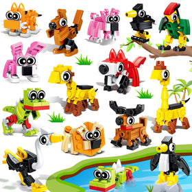 Basytodio 30-piece mini animal blocks arranged for imaginative play and party favors.