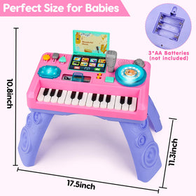 Basytodio Baby DJ Table pink turntable with bright lights for sensory play.