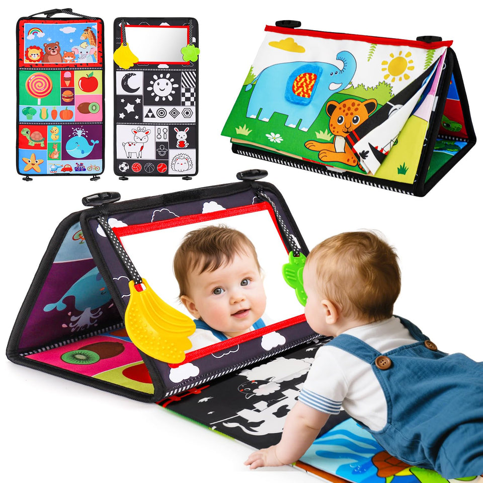 Basytodio baby mirror tummy time toy with high-contrast visuals for focus during play