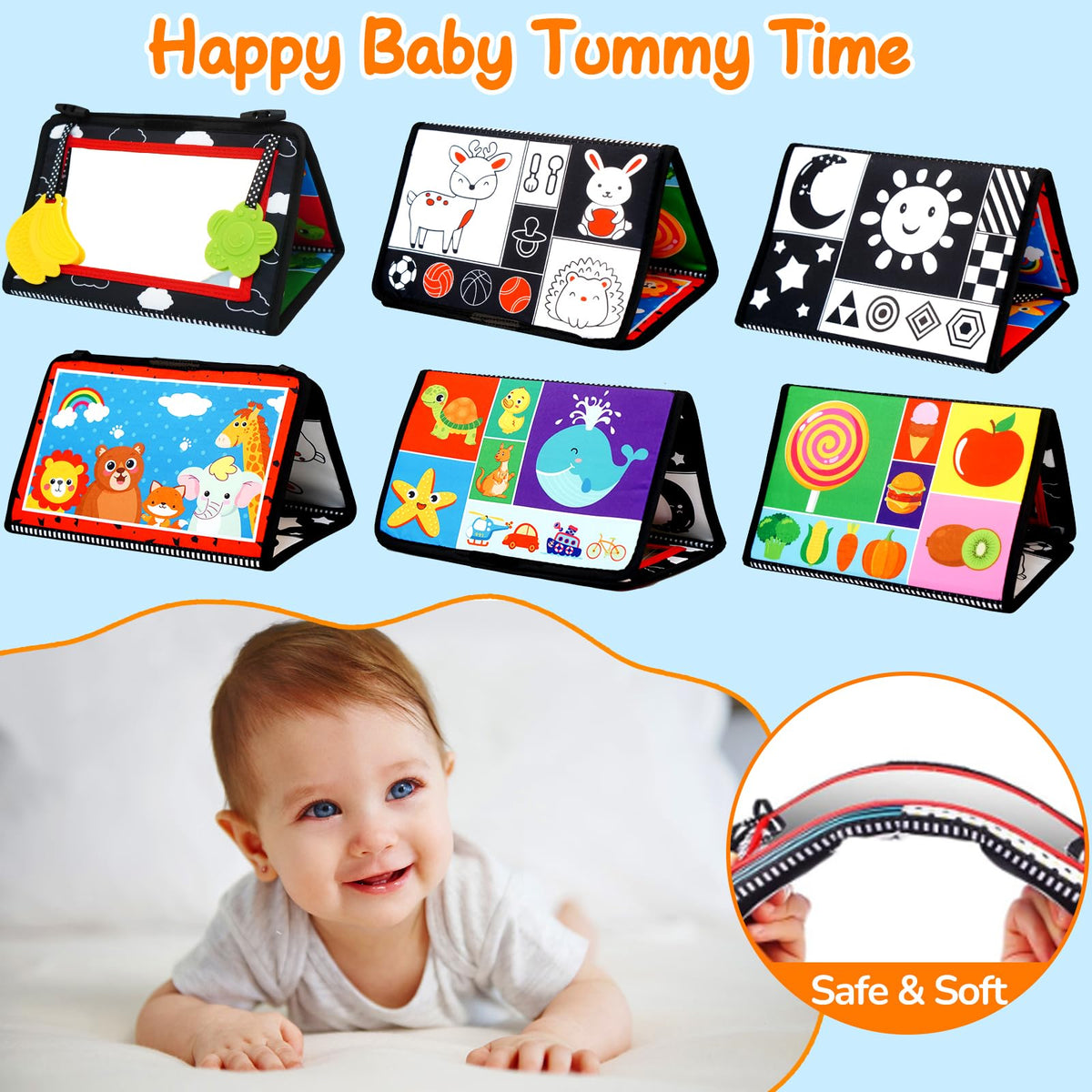 Basytodio durable foldable tummy time toy suited for travel and storage