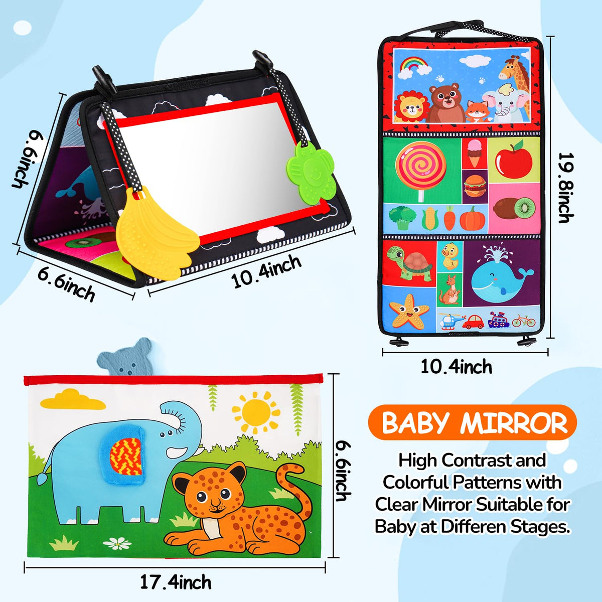 Basytodio infant tummy time mirror with teethers for soothing exploration
