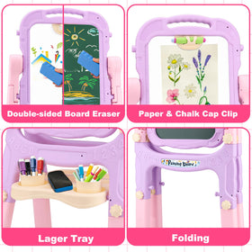 Basytodio easel includes magnets, chalk, and eraser for organized creative play