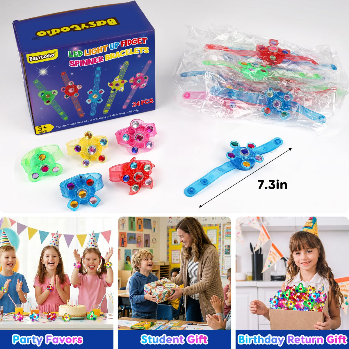 Basytodio LED fidget bracelet glow pink for celebrations and sensory play.