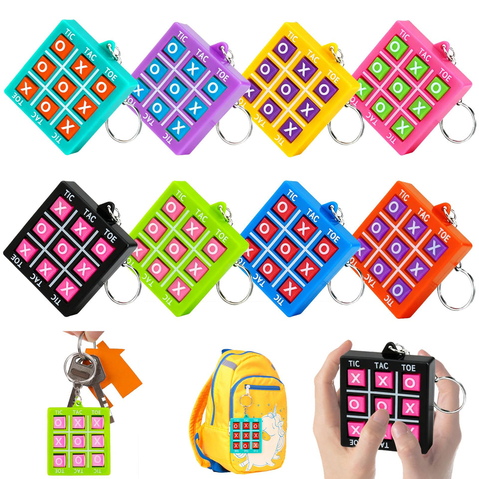 Basytodio Tic Tac Toe keychains colorful bulk pack ideal as party favors.