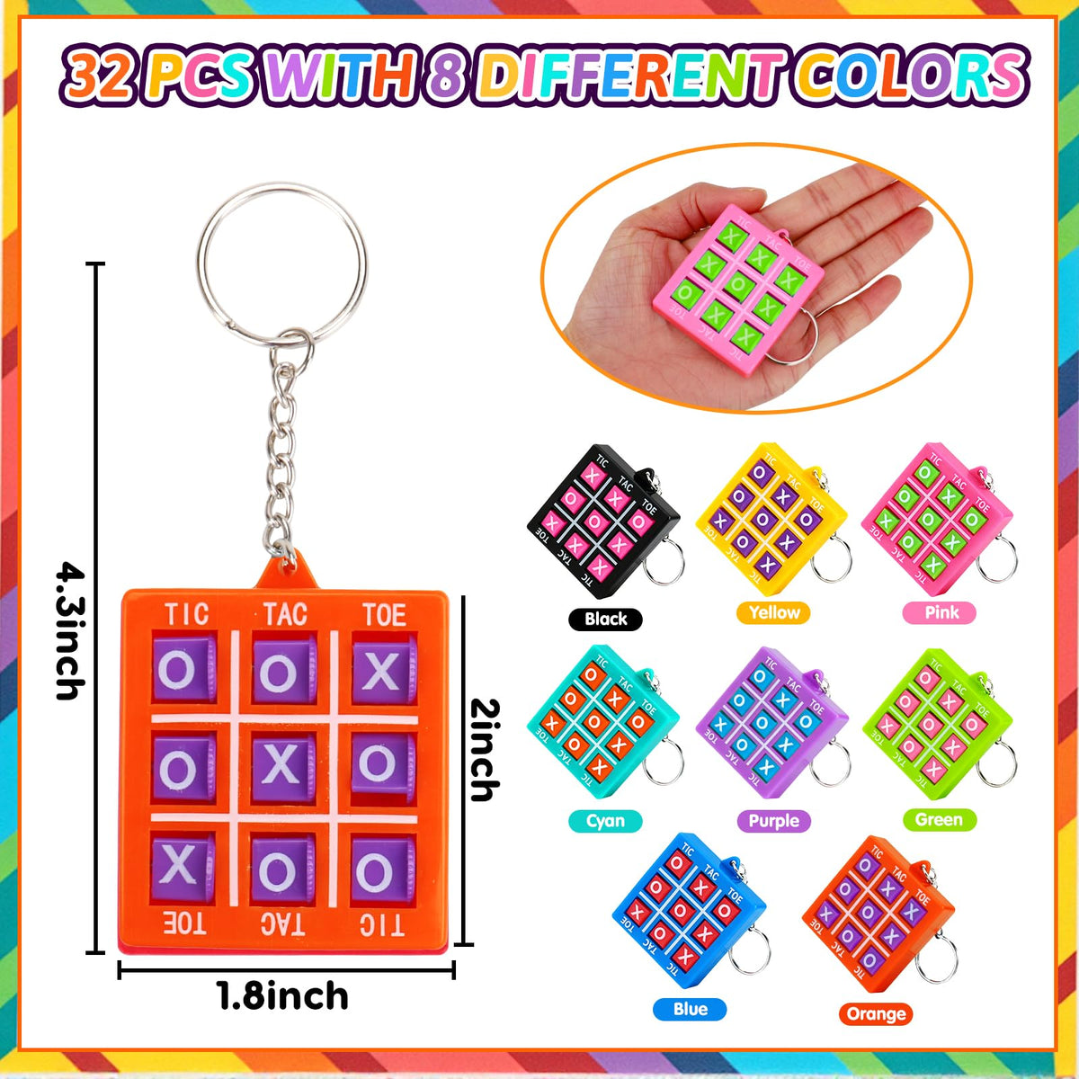 Basytodio Tic Tac Toe keychain prize fits classroom rewards and treasure chests.