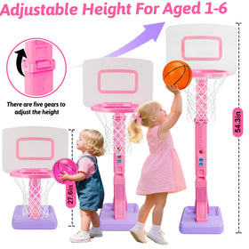 Basytodio inflatable balls included for safe, soft toss and dunk practice.