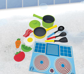 BathBlocks Floating Cookset pour action in bathtime play enhances fine motor skills.