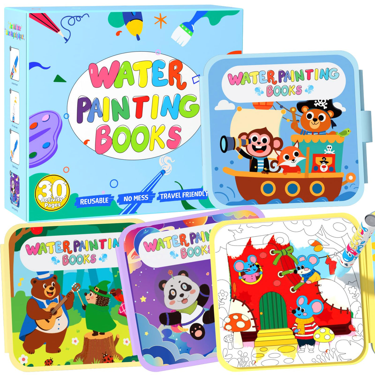 BathKITS reusable water painting book with fairy tale cover promotes mess-free quiet play