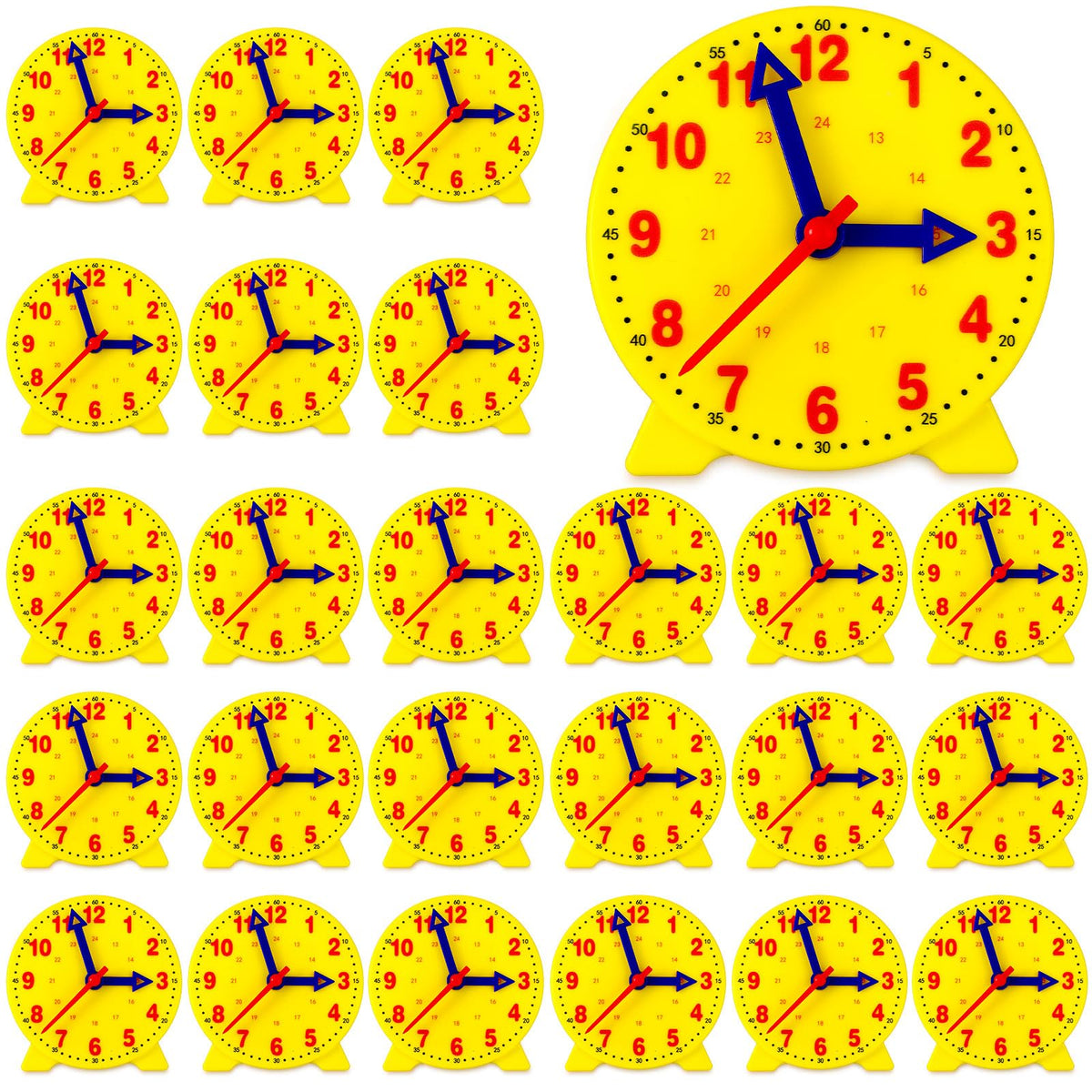 Batiyeer 24-pack teaching clocks in yellow for classroom time-telling practice.