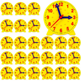 Batiyeer 24-pack teaching clocks in yellow for classroom time-telling practice.