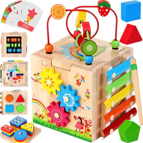 Batlofty 8-in-1 cube with xylophone stimulates auditory exploration and fine motor skills.