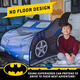 Batman Batmobile tent detail with durable stitching supports long-lasting play sessions.