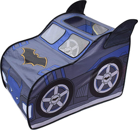 Batman Batmobile tent front view promotes imaginative play with signature graphics.