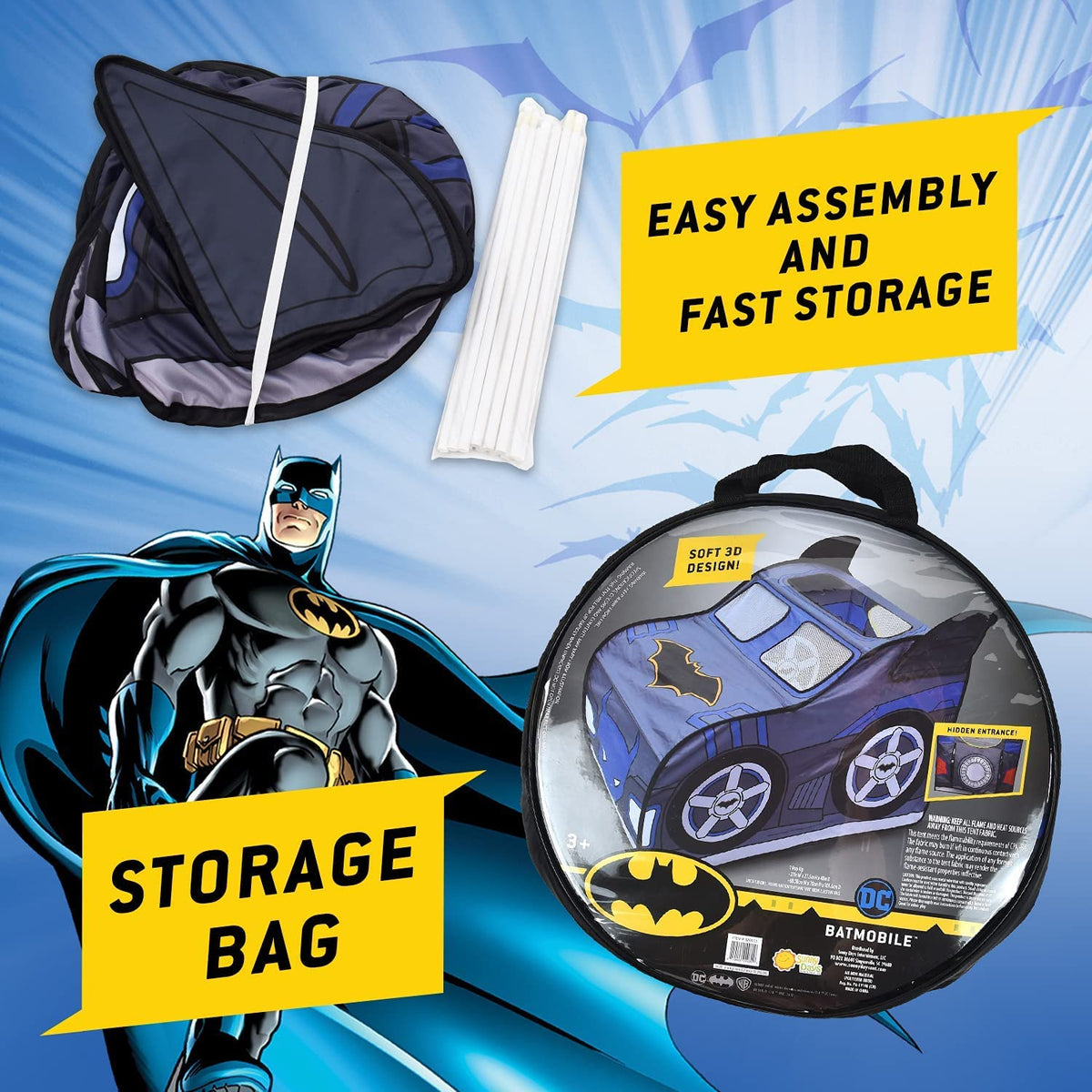 Batman Batmobile tent with rounded corners prioritizes safe, worry-free play.