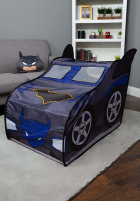 Batman Batmobile tent rear entrance close-up shows easy entry for kids.