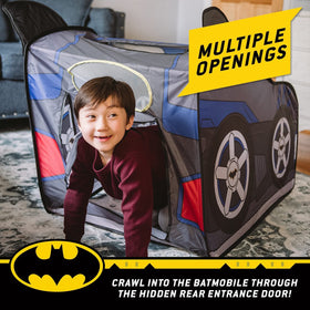 Batman Batmobile tent in folded storage pose demonstrates fast, tool-free setup.