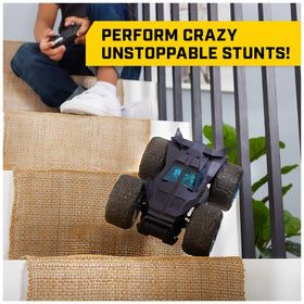 Batman Stunt Force Batmobile with four-wheel drive tackles indoor surfaces.