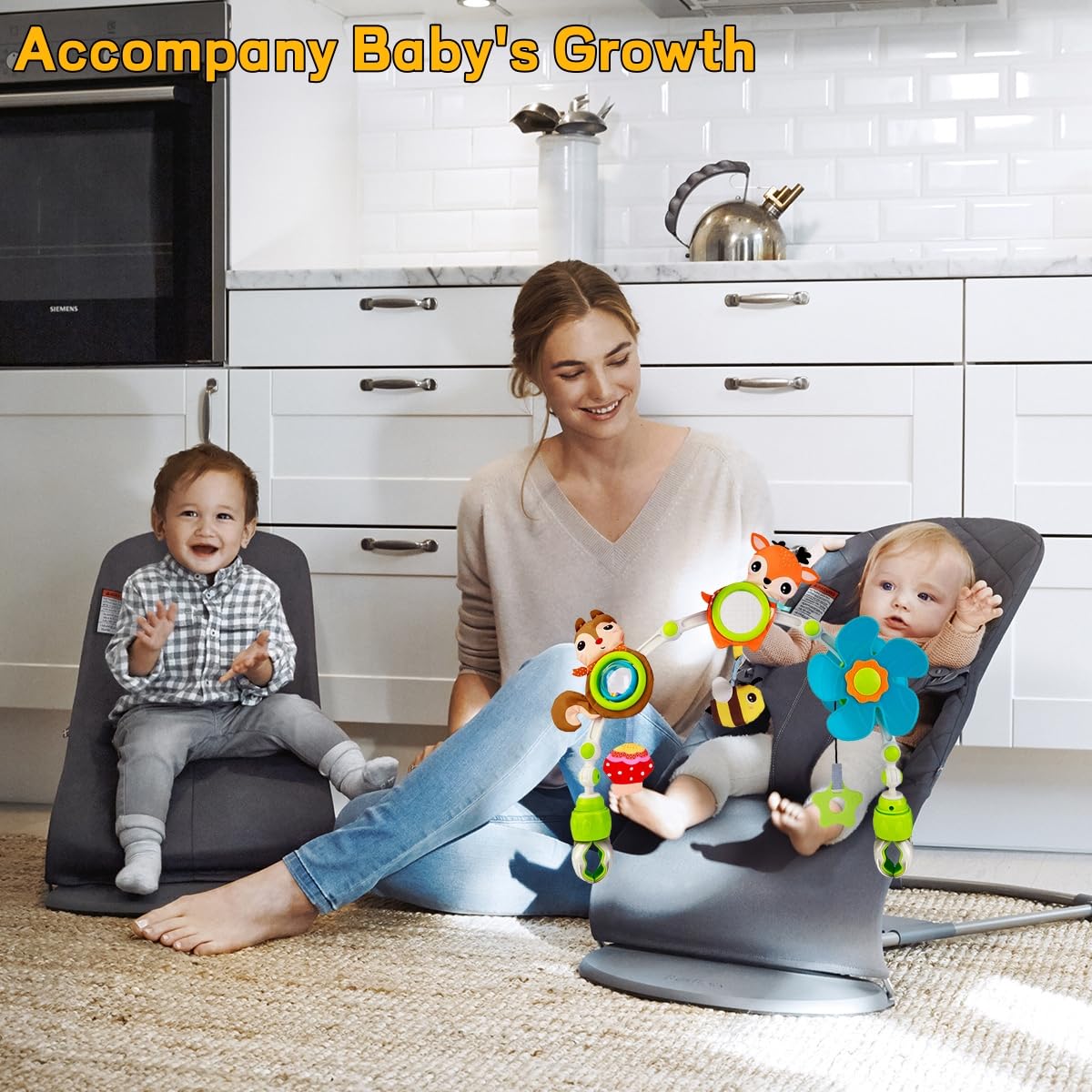 BATOHO adjustable-clamps securely attach to strollers, cribs, or bassinets.