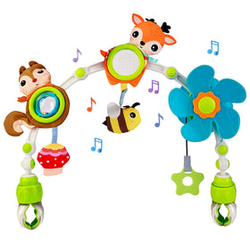 BATOHO baby-stroller-arch in use, enabling on-the-go visual and auditory play.