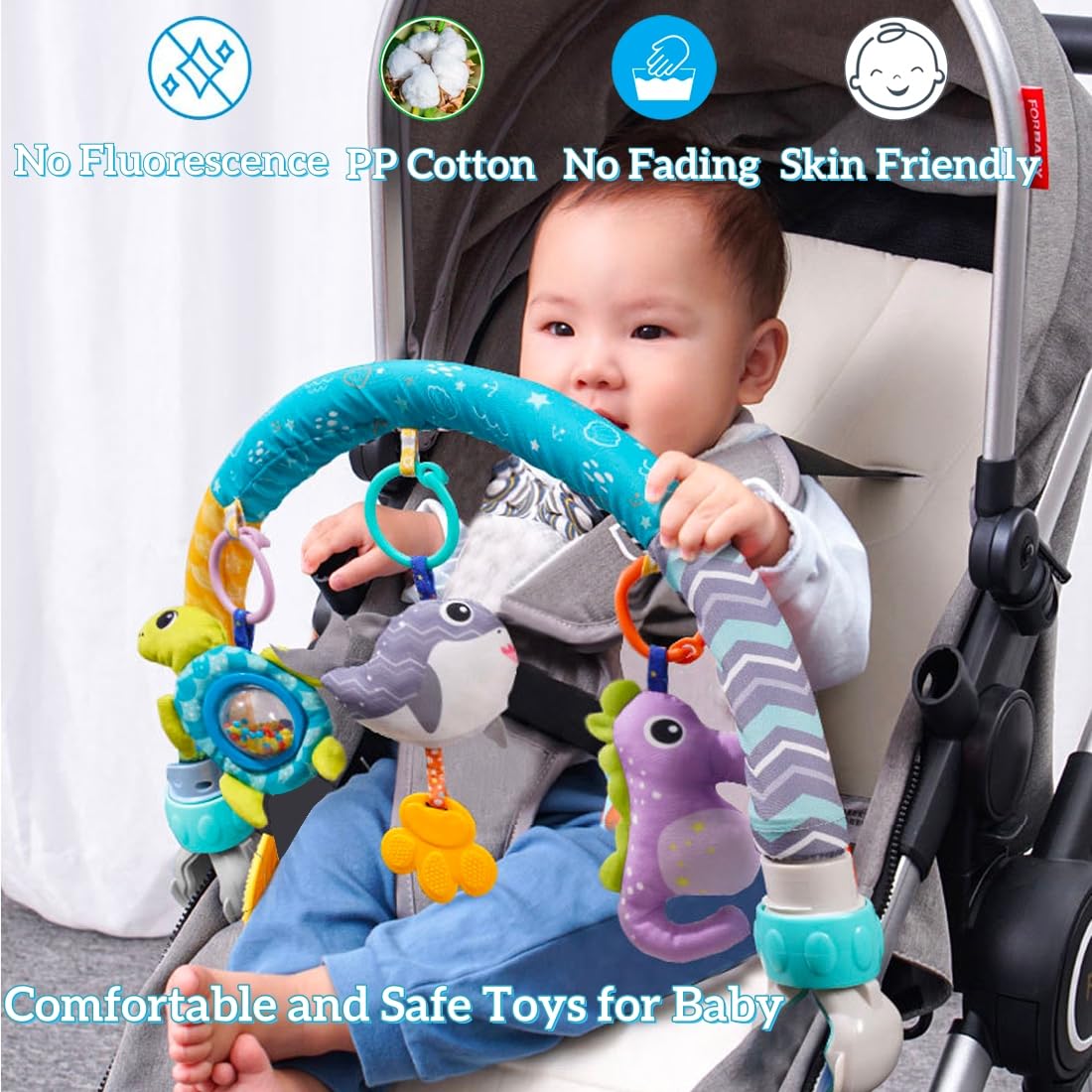 Batoho clip universal clamps secure the arch to strollers and cribs