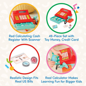 Battat cash register with scanner calculator keys for easy math practice