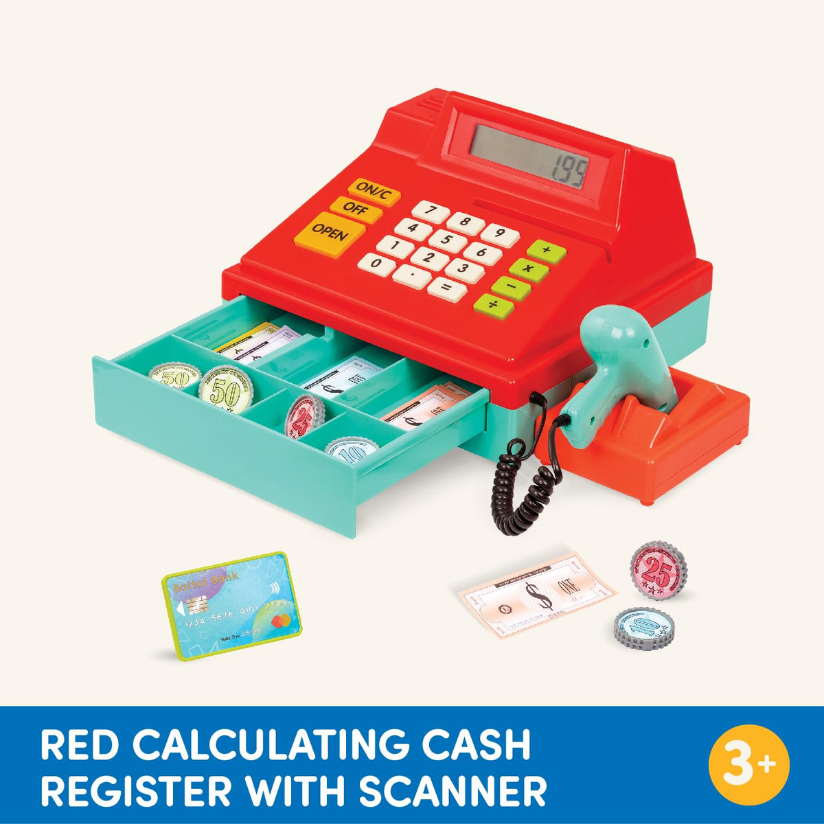 Battat cash register with scanner coins and bills display for authentic transactions