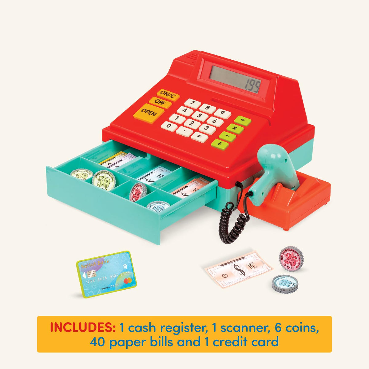 Battat cash register with scanner toy credit card with chip for simulations