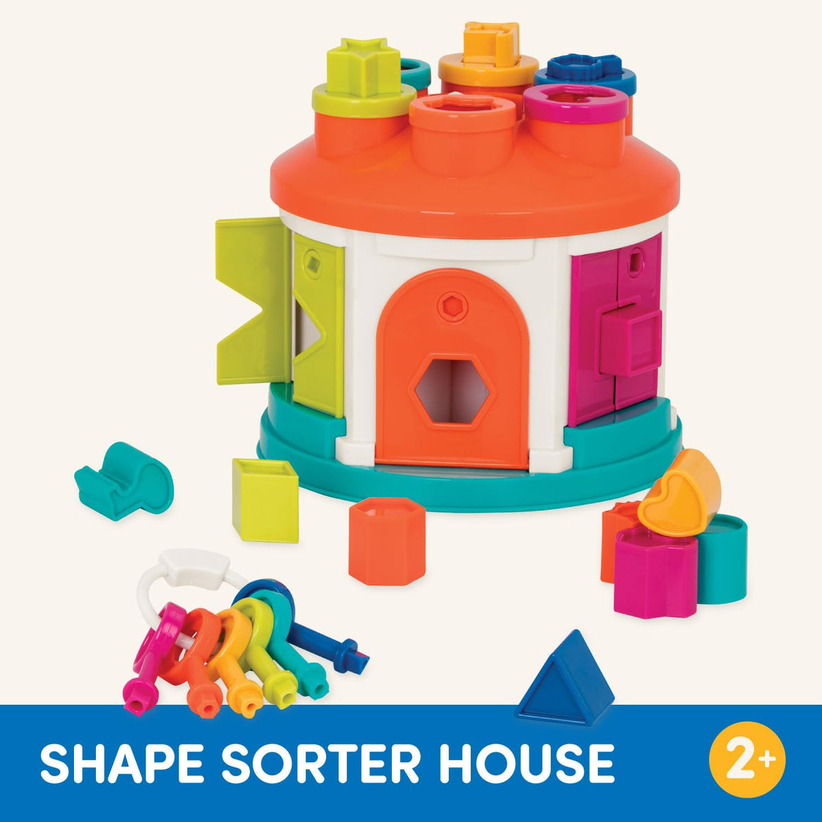 Battat Shape Sorter House slots invite tactile, sensory exploration.