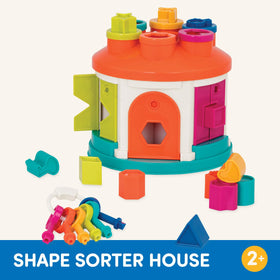 Battat Shape Sorter House slots invite tactile, sensory exploration.