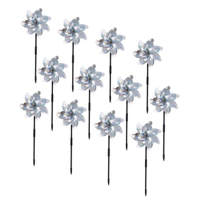 BATTIFE reflective pinwheels for yard, silver color, pre-assembled for quick bird deterrence.