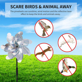 BATTIFE reflective pinwheel yard-silver side view for visible motion and deterrence.