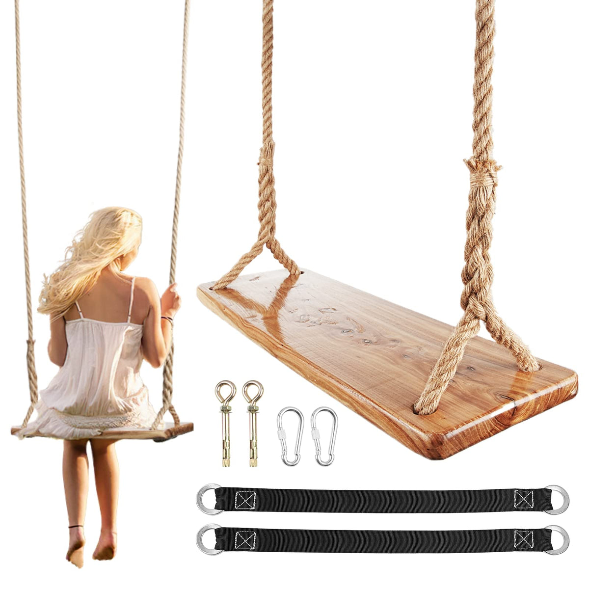 BATTIPAW wooden tree swing seat designed for outdoor durability and comfy seating.