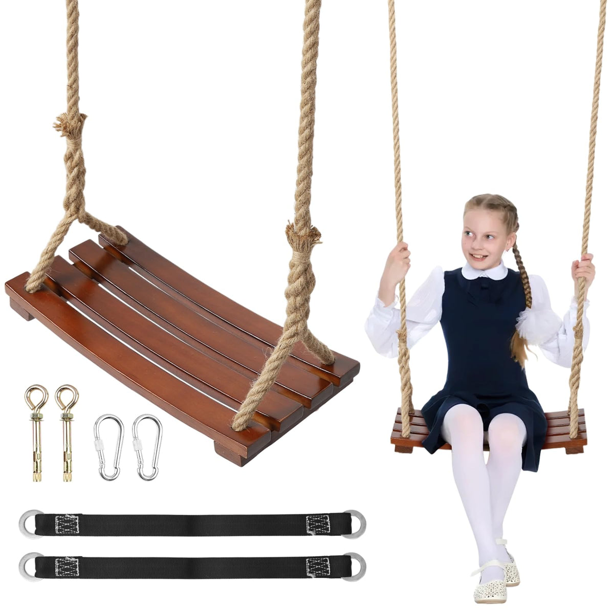 BATTIPAW wooden tree swing seat in elm wood for durable outdoor seating