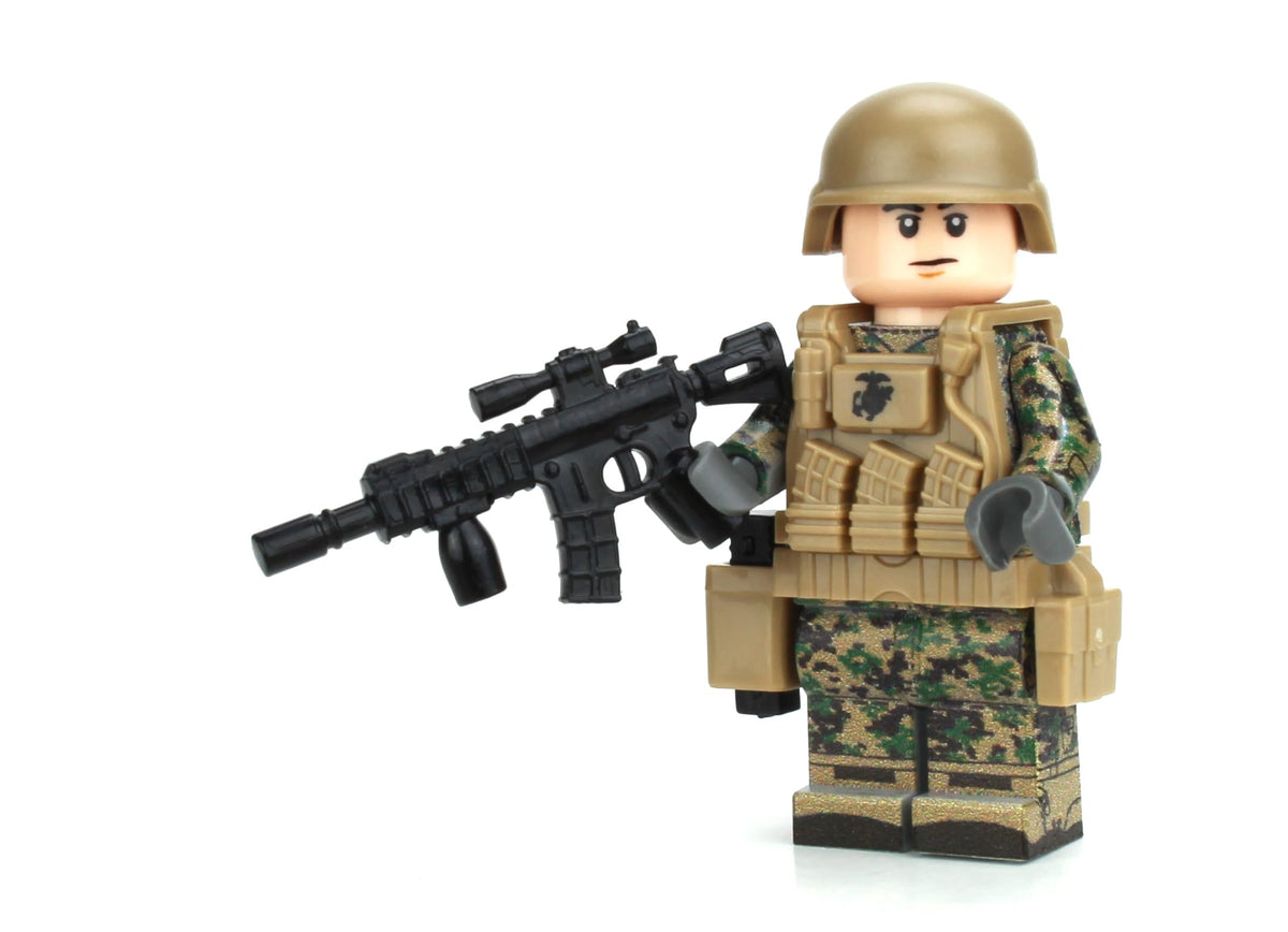 Battle Brick Marine Corps Infantry MARPAT woodland front view for authentic display.