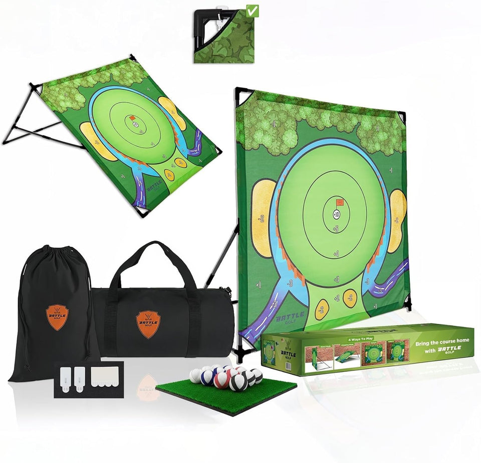 Battle Golf Lite indoor setup in a living room, ideal for quick practice sessions.