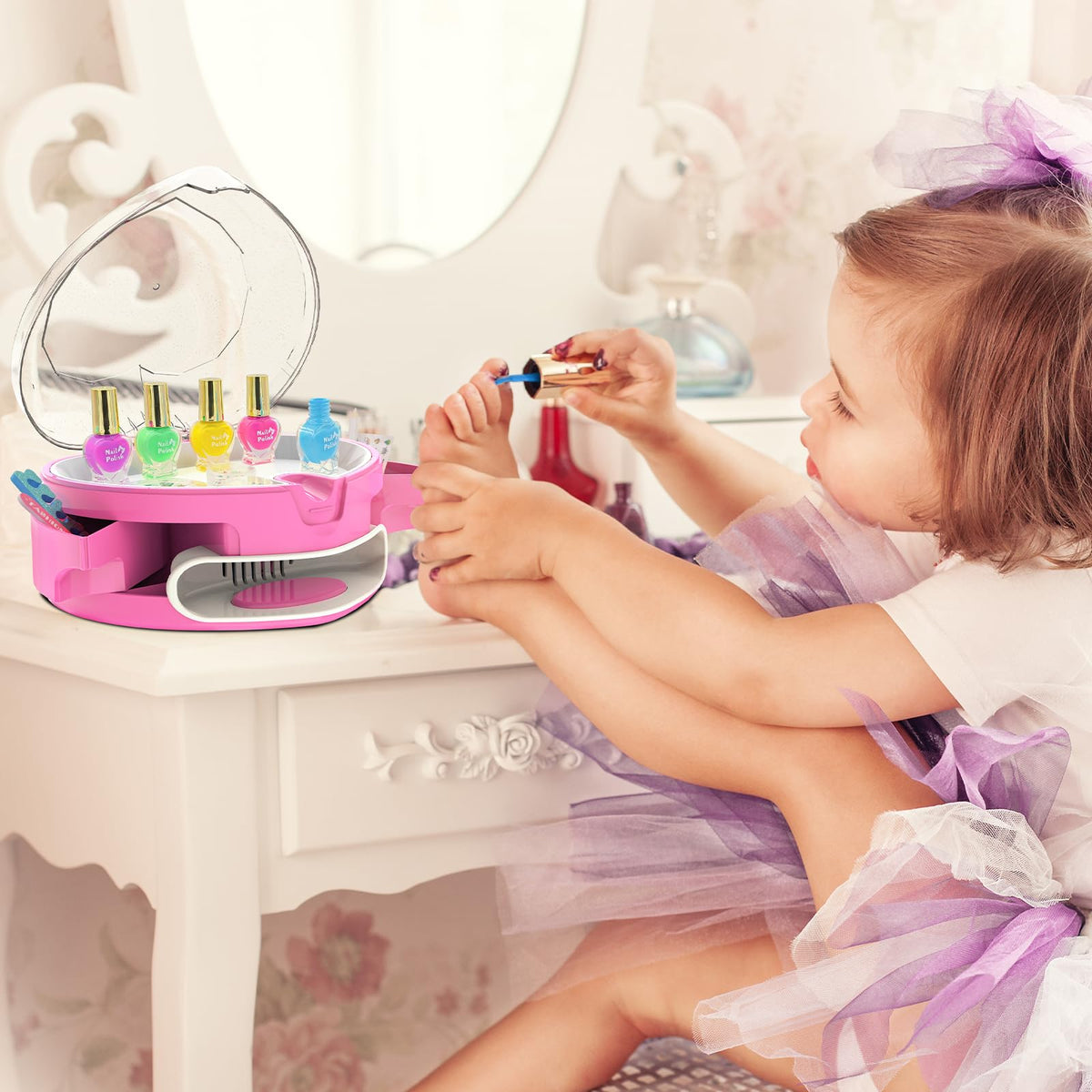 BATTOP nail dryer with storage keeps tools organized during play