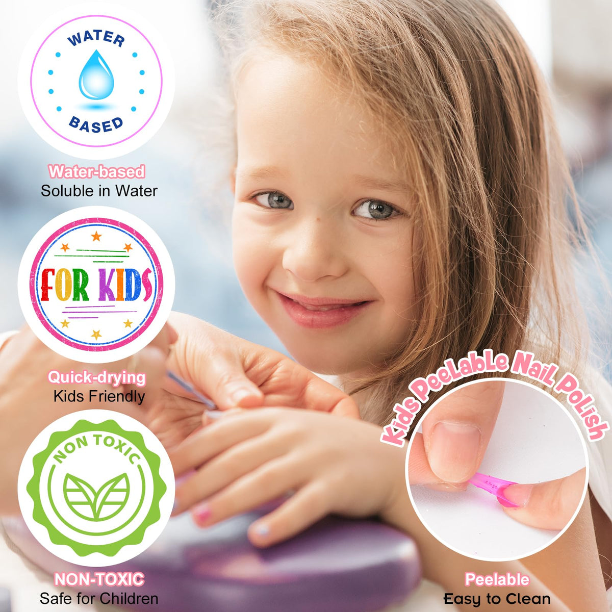 BATTOP Kids Nail Polish Set colors-pack showcases vibrant shades for playful nail art.