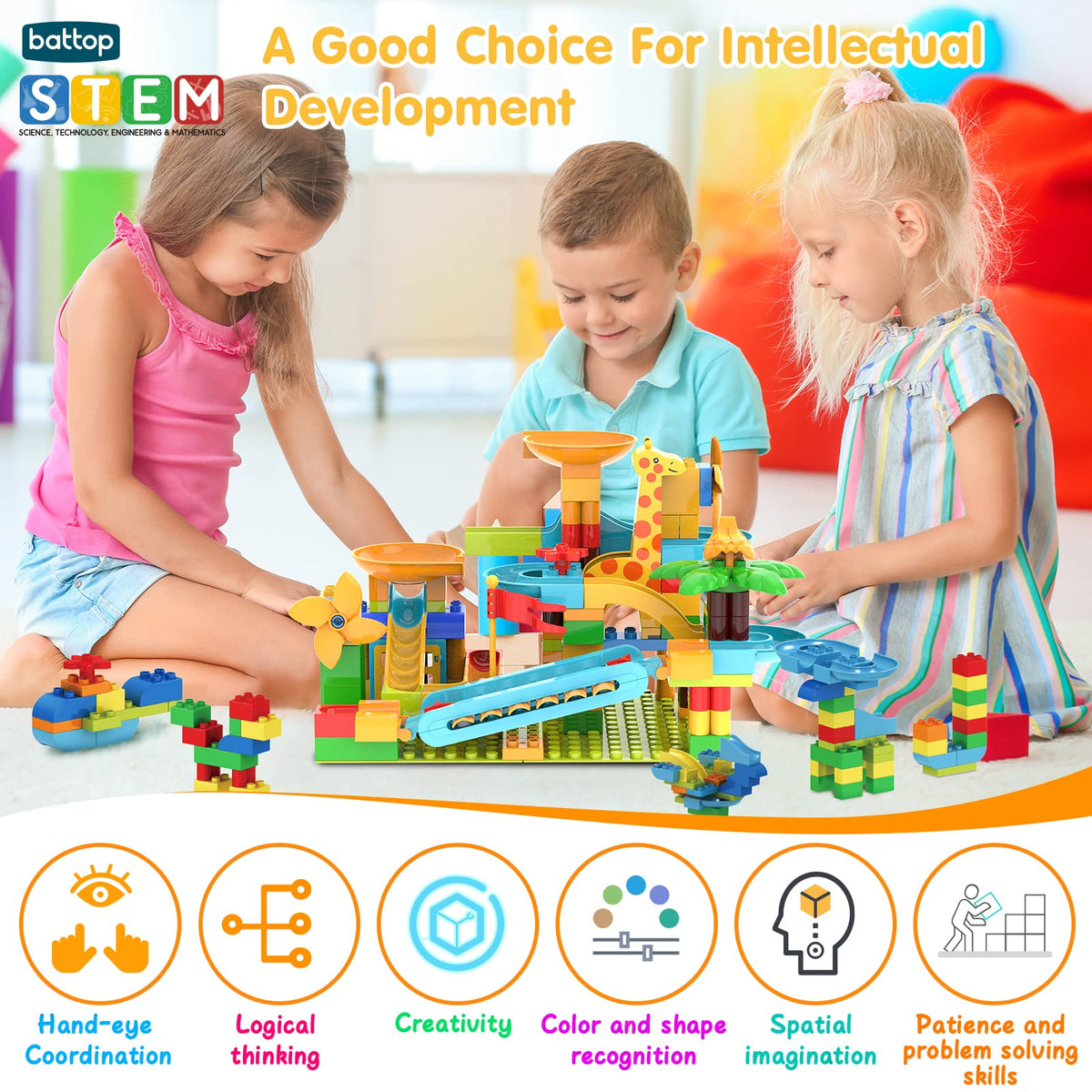BATTOP Marble Run with four balls ready for racing play