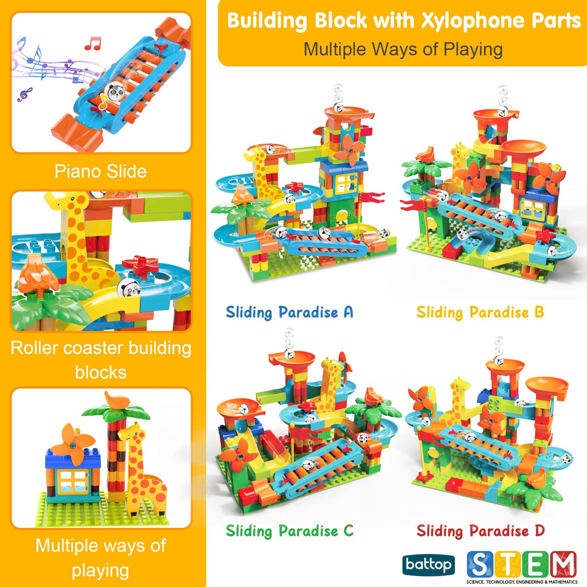 BATTOP Marble Run colorful pieces supporting imaginative design