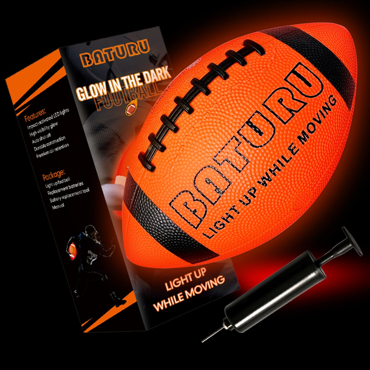 BATURU Glow Football with LED illumination for brighter night play and catches