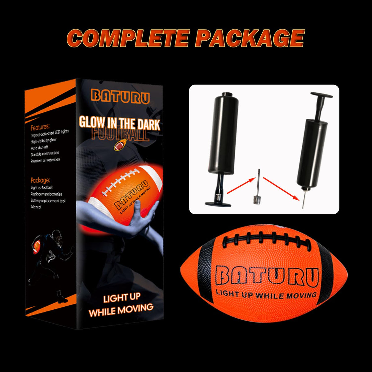 BATURU Glow Football in night play scene, ideal for backyard or camping