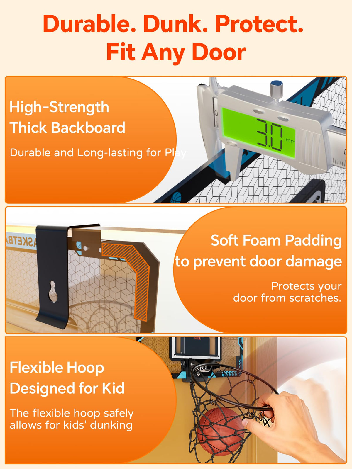 BATURU over-the-door hoop with foldable rim saves space