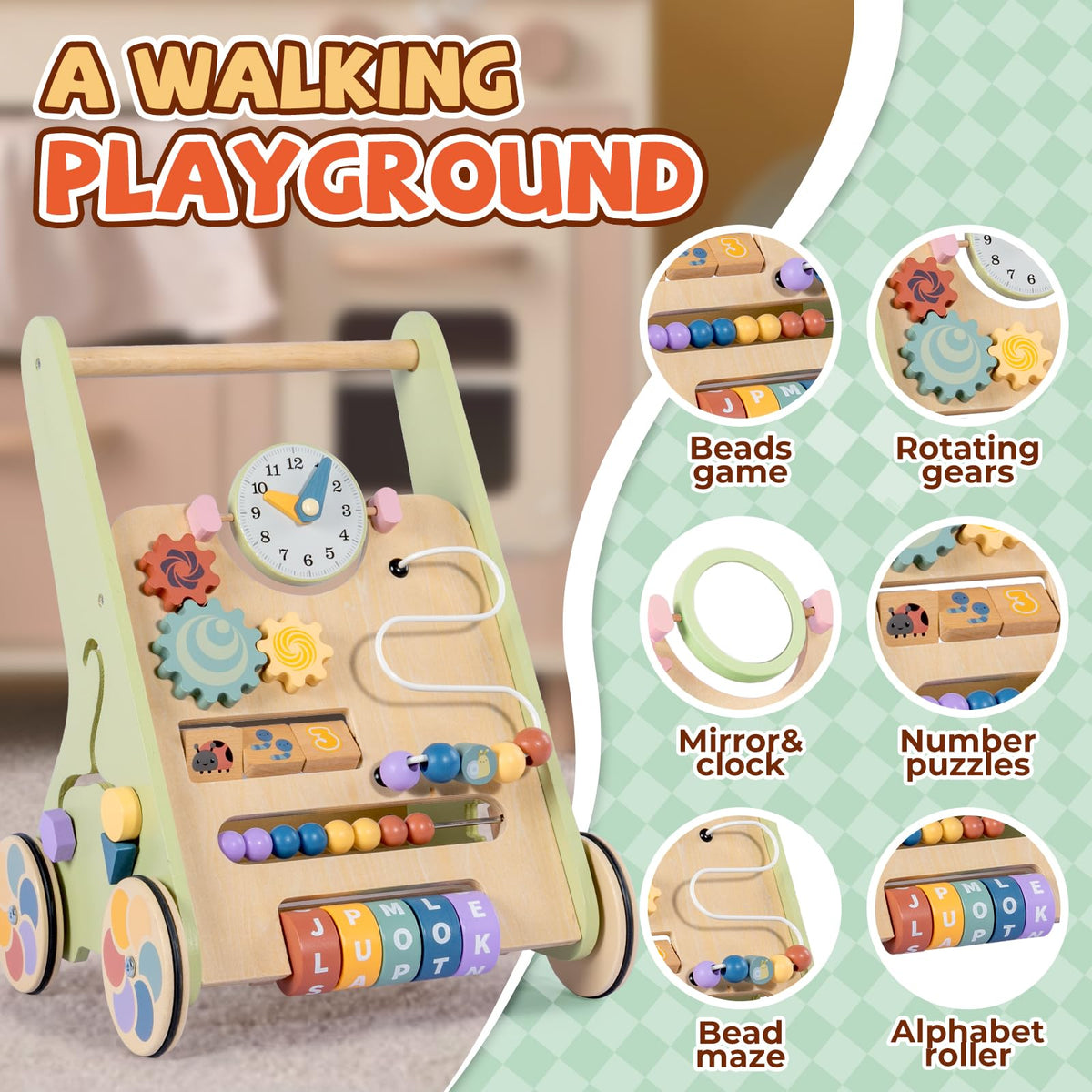 Bautia walker alphabet wheel engages children while toddling
