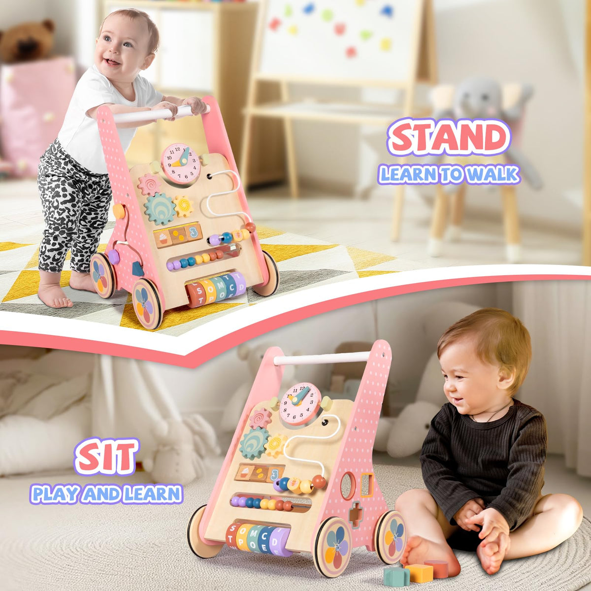 Bautia wooden walker bead maze engages tactile exploration during play and practice
