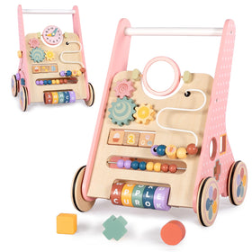 Bautia wooden baby walker with interactive panel stimulates curiosity during early walks