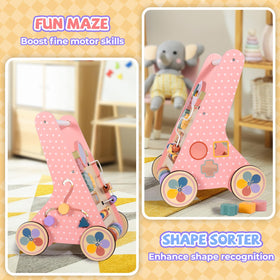 Bautia wooden baby walker storage basket keeps toys within reach during walks