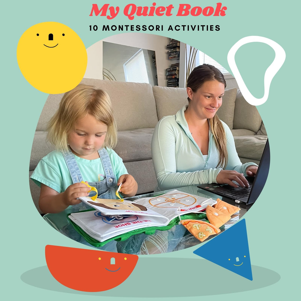 Interactive buttons, zips, and snaps in BAVY Quiet Book for motor skills.