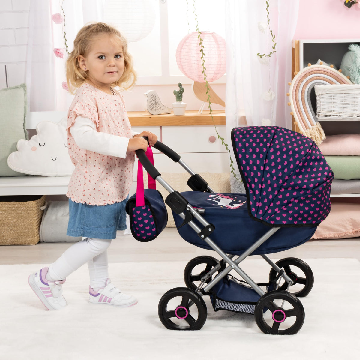 Bayer 4-in-1 doll pram blue purple frame with contemporary design