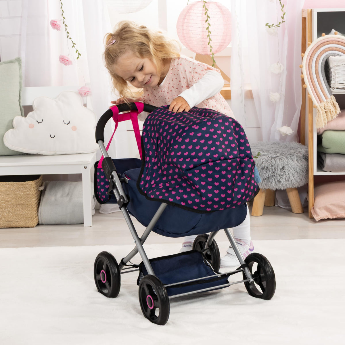 Bayer 4-in-1 doll pram sun hood offers adorable shade for outdoor play