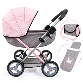 Bayer Baby Doll Stroller in pink and grey ready for imaginative play sessions.